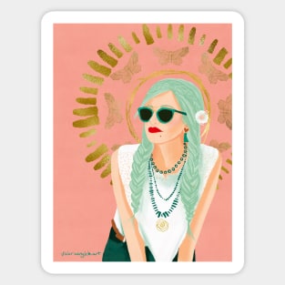 Bohemian Girl with Red Lipstick and Sunglasses Sticker